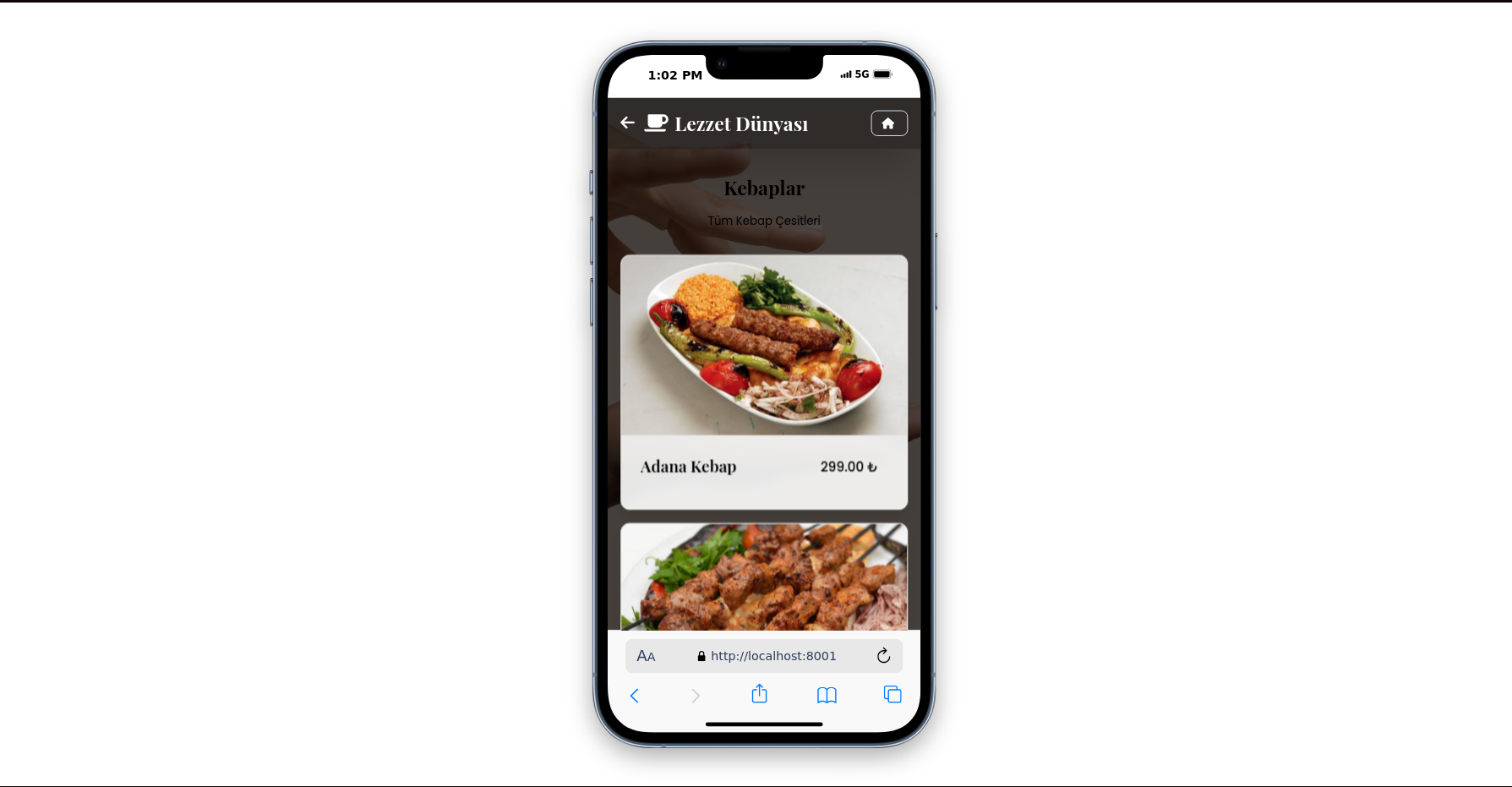Mobil QR Menü Arayüzü - Telefon görünümü